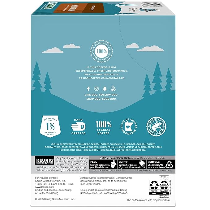 Caribou Coffee Caribou Blend Single Serve Coffee K-Cup Pod Medium Roast 48-Count For Brewers
