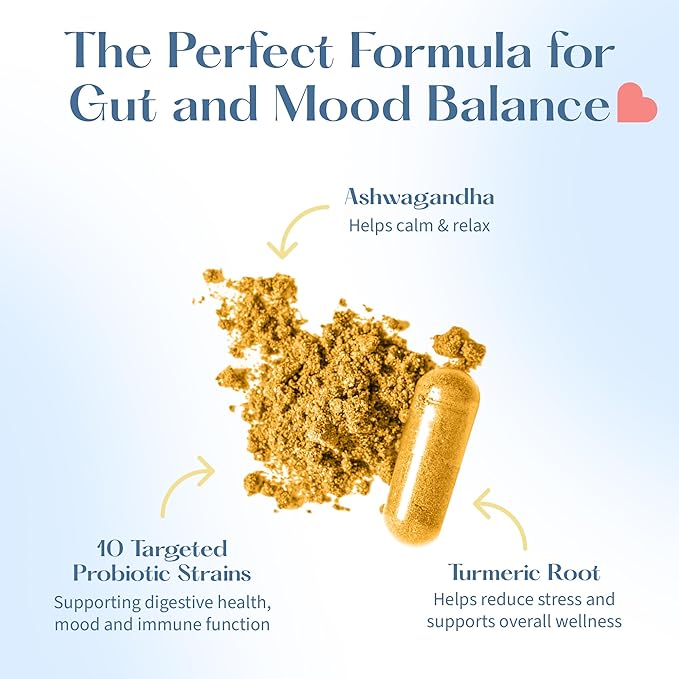 LoveBug Complete Mood Probiotics for Women - 50 Billion CFU 10 Clinically Studied Strains Lactobacillus Bifidobacterium Probiotic with Ashwagandha Digestive Health Mood Support Supplement 30 Count