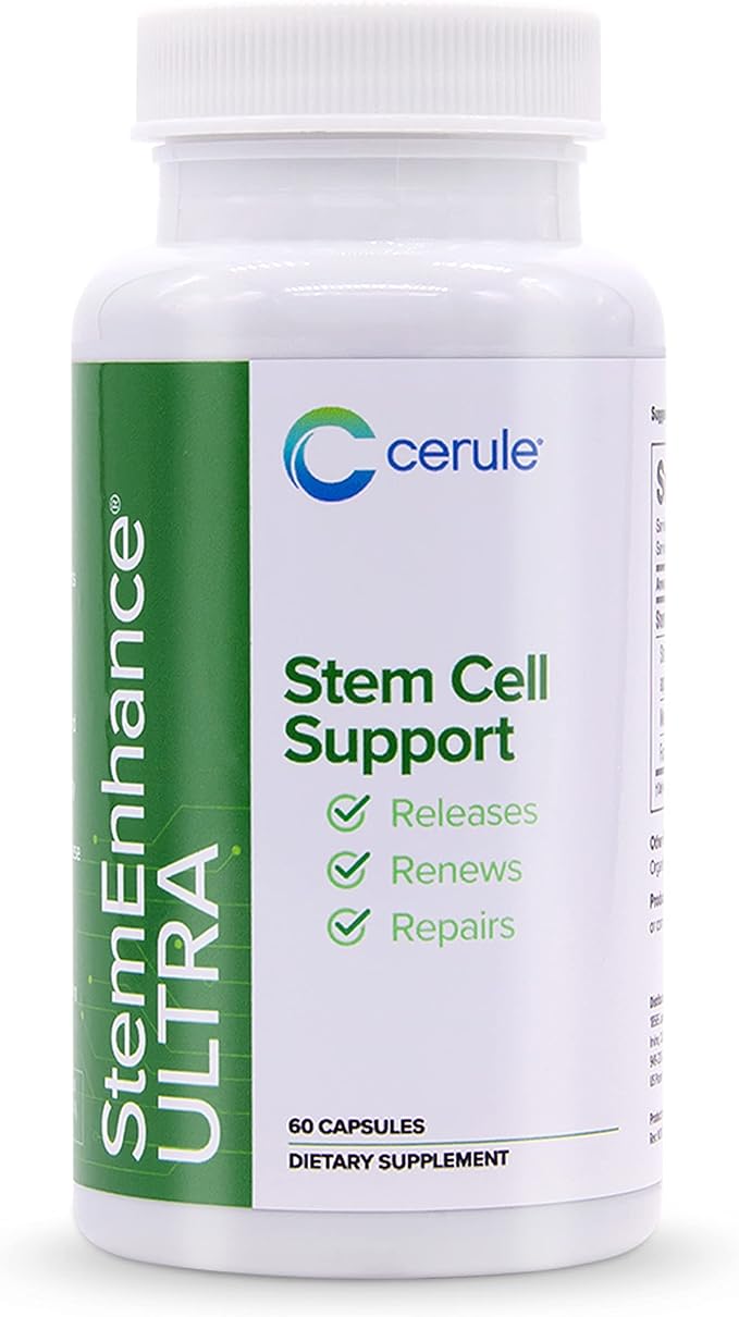 Cerule StemEnhance Ultra Natural Stem Cell Support Supplement – Freshwater Microalgae and Marine Macroalgae Extracts for Cellular Renewal Immune Function Energy and Tissue Recovery – 60 Capsules