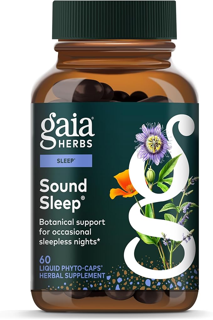 Gaia Herbs Sound Sleep - Sleep Support Supplement - Herbal Plant-Powered Support for Calm &amp Relaxation* - Valerian Root Passionflower &amp More - 60 Vegan Liquid Phyto-Capsules (20 Servings)