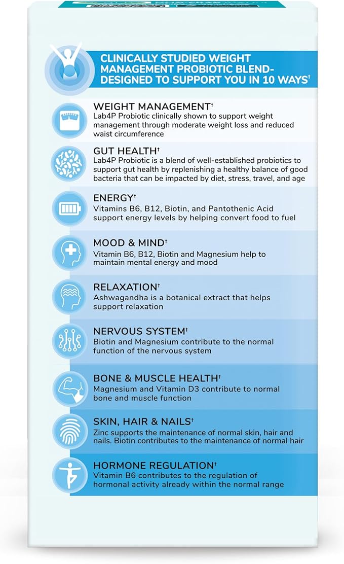 Health &amp Her Weight Management Probiotics for Women - Perimenopause &amp Menopause Supplement - Clinically Studied 50bn CFU Probiotics to Support Gut Health Energy Mood &amp Mind Vegan (60 ct