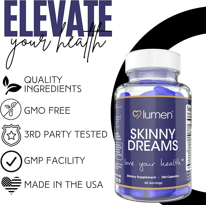 Lumen Naturals SkinnyDream Supplement for Women - Night Blend Vitamin C Niacin Magnesium Melatonin - 180 Capsules - 60 Servings