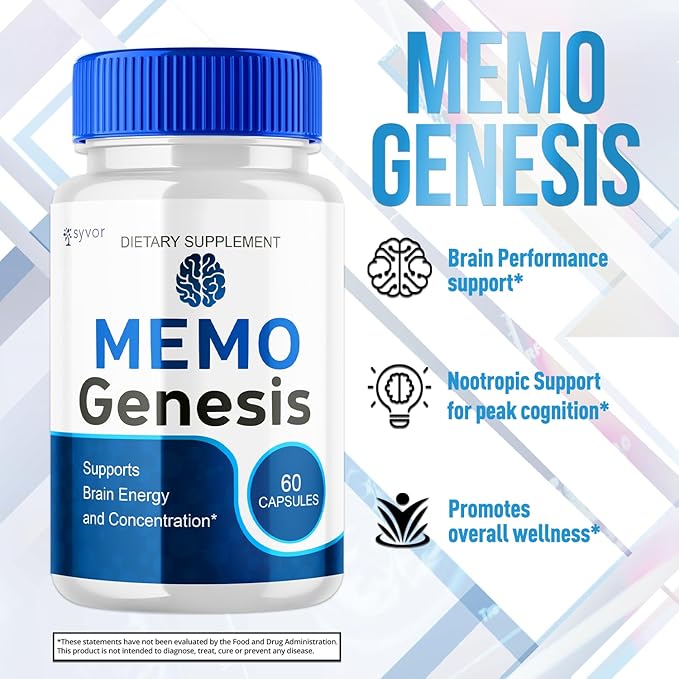 (3 Pack) Memo Genesis Capsules Official Memogenesis Brain Health Support Pills with All Natural Ingredients Advanced Brain Energy Supplement with Max Strength Vitamins for Women &amp Men (180 Capsu