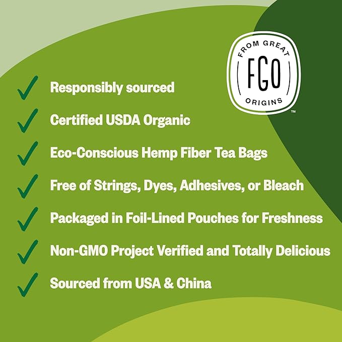 FGO Organic Moroccan Mint Green Tea 100 Count Eco-Conscious Tea Bags Resealable Bag Packaging May Vary (Pack of 1)