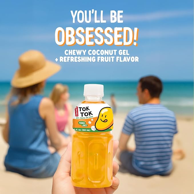 Pocas Toktok Mango Juice 12-Pack – Made with Real Fruit &amp Chewy Nata De Coco 8 Oz Each
