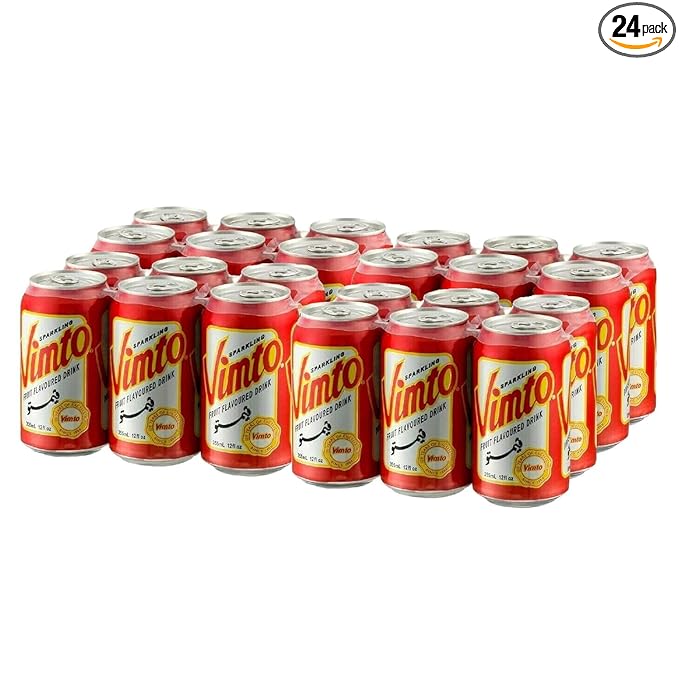 Vimto Sparkling Fruit Flavored Drink – Soda with Natural Black Cherry Raspberry Black Currant – Middle Eastern Formula – Perfect for Ramadan Celebrations – Refreshing Beverage 12 fl oz (Pack of 24