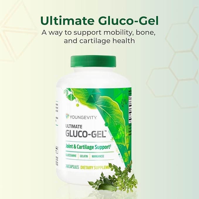 Youngevity Ultimate Gluco-Gel -for Tendons Bones &amp Cartilage | Contains Glucosamine Gelatin &amp Manganese | 240 Capsules | 2 Bottles