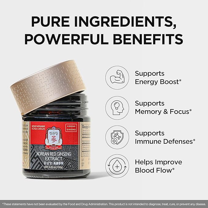 JUNG KWAN JANG Korean Red Panax Ginseng Concentrated Extract 50g - Korean Ginseng Roots Boosts Immune System Energy Stamina Healing/Recovery Focus/Fatigue