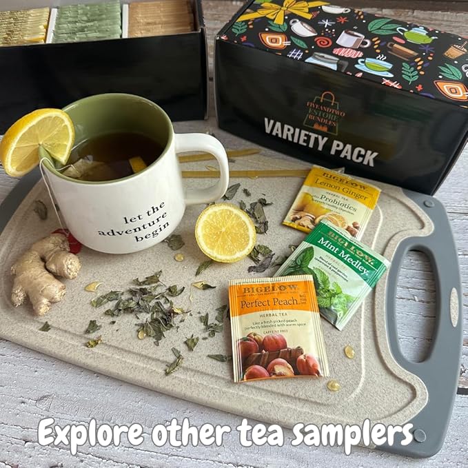 Premium Stash Bigelow Tea Sampler Set - 16 Assorted Tea Flavors with Herbal &amp Black Tea Bags 10 Honey Sticks eBook - 48 Pc Tea Sampler Gift Set Box for Adults Men Women Colleagues