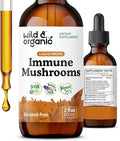 Wild &amp Organic Immune Mushrooms Tincture - 8-in-1 Mushroom Complex with Chaga Turkey Tail Lion's Mane Reishi Extract - Immune Support Drops - Vegan Sugar &amp Alcohol-Free Liquid Supplement -