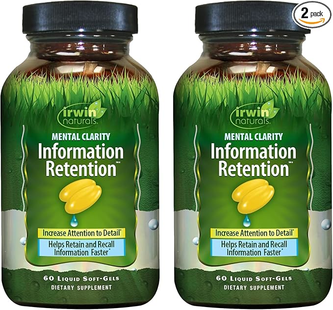 Irwin Naturals Mental Clarity Information Retention – 60 Liquid Soft-Gels – Focus &amp Memory Support Formula - 2 Pack
