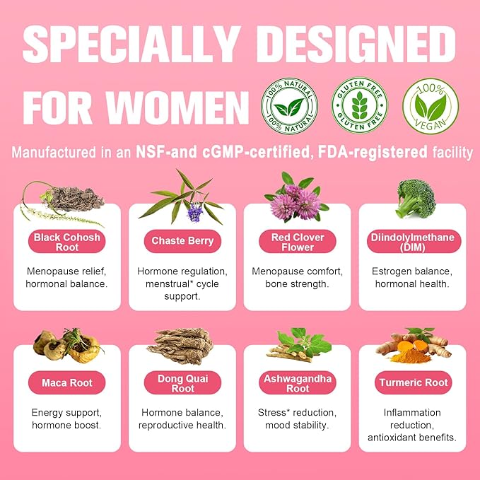 40-in-1 Menopause Supplements for Women Multibenefit &amp Complete Black Cohosh for Hot Flashes Night Sweats &amp Hormone Balance w/ Probiotics DIM Vitex Dong Quai Red Clover and More 120 Ve