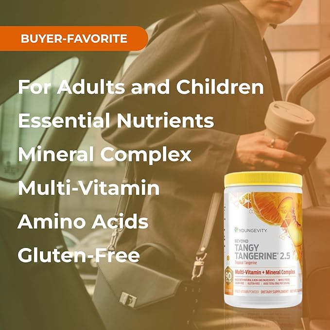 Youngevity Beyond Tangy Tangerine 2.5 Tropical Tangerine Ultimate Multi-Vitamin &amp Mineral Complex - Made with Natural &amp Whole Foods | 8000 ORAC