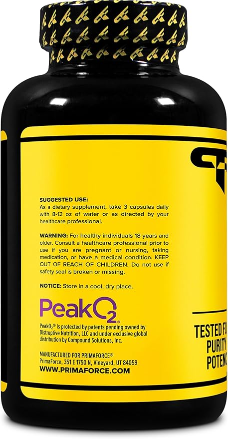 Primaforce Peak O2 Performance Mushroom Powered Oxygen Absorption Booster (180 Capsules) (2000 mg Per Serving 60 Servings) - Athletic Performance Supplement Ultimate Mushroom Blend