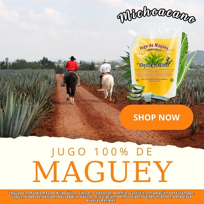 Maguey Juice Nopal Y Sabila - Jugo De Maguey Michoacano Extract 400ML | All Natural 100% Juice | Jugo de Maguey de Michoacan Sabor Natural El Original +Aloe Vera + Nopal - Natural Flavor - With Aloe