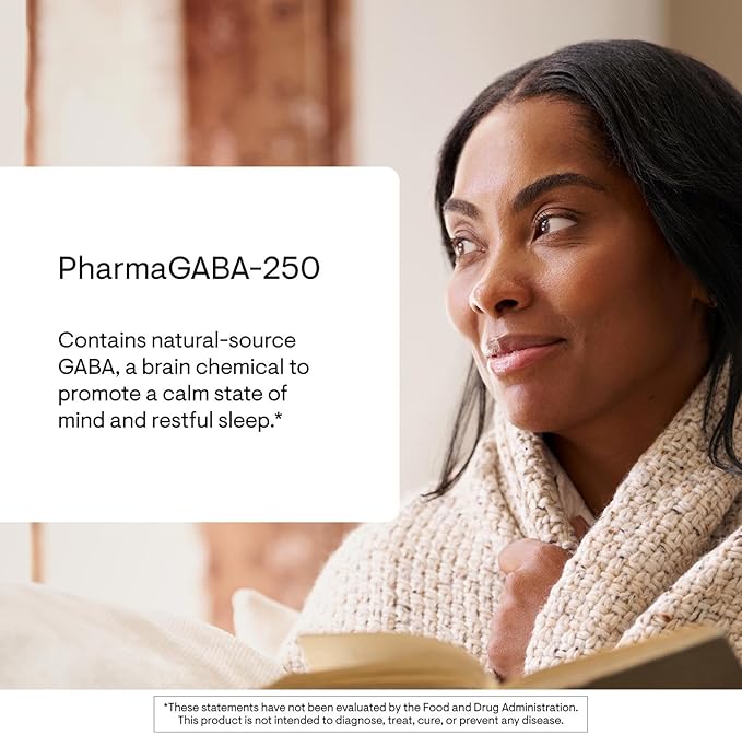 THORNE - PharmaGABA-250 - GABA Supplement - 250 mg Natural Source Gamma-Aminobutyric Acid - Promotes a Calm Relaxed Focused State of Mind* - 60 Capsules