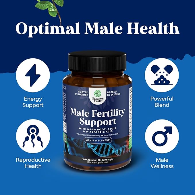 Pre Conceive Male Reproductive Supplement - Reproductive Cells Health with CoQ10 Maca Root Methyl Folate &amp D-Aspartic Acid - Mens Conceive Cells Count Support - Support for Him 180 Count
