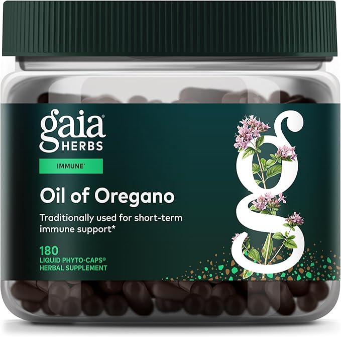 Gaia Herbs Oil of Oregano - Immune &amp Antioxidant Support Supplement - with Oregano Oil Carvacrol &amp Thymol* - 180 Vegan Liquid Phyto-Caps (180 Servings)