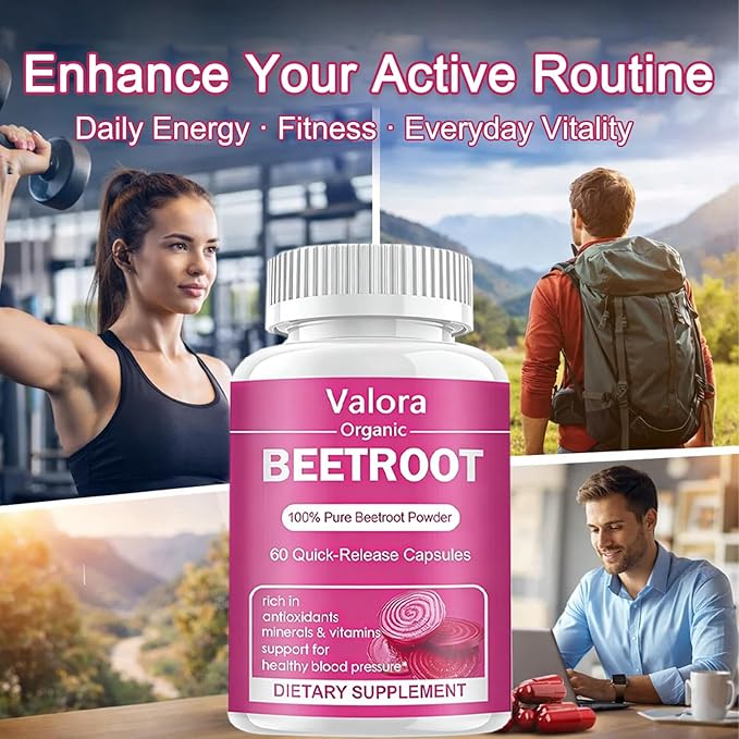 Valora Beetroot Powder Organic Beet Root Powder 1300mg Beet Root Powder Natural &amp Vegan Supplement 60 Capsules 30-Day Supply (60 Count (Pack of 1))