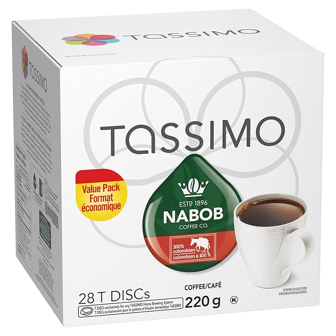 Tassimo Nabob 100% Columbian Coffee Single Serve T-Discs 28 T-Discs Imported from Canada