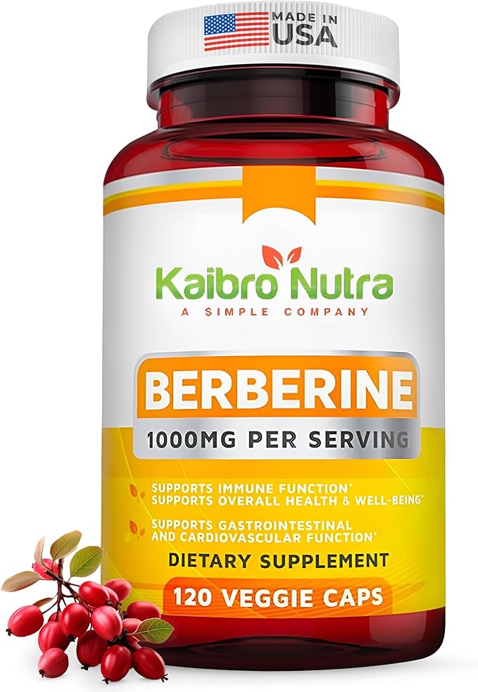 Kaibro Nutra Berberine Supplement 1000mg Berberine HCL for Immune System Glucose Support Circulatory &amp Gastrointestinal Health Vegan &amp Gluten-Free 120 Capsules