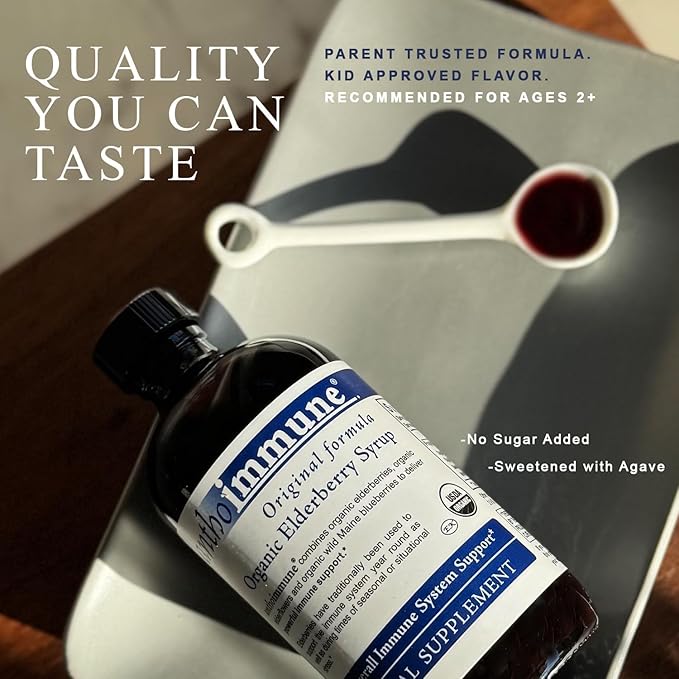 Organic Elderberry Syrup - Anthoimmune - Immune Support Supplement for Adults and Kids- USDA Organic Ultra-Premium Black Elderberry Formula (4 oz) 24 Servings