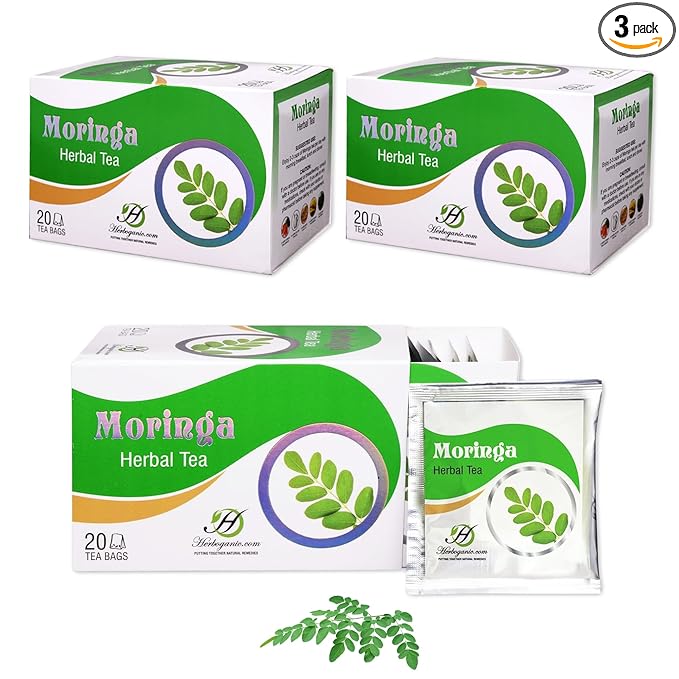 HERBOGANIC Moringa Herbal Tea - Digestion Support and Immune Boost | Refreshing and Delicious Blend | Natural Ingredients | 60 Tea Bags