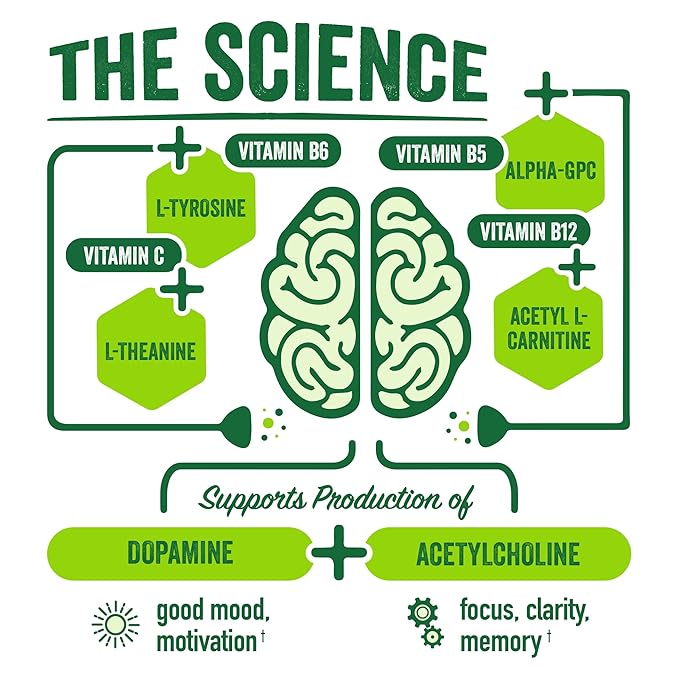 BrainJuice Brain Health Support Drink for Energy &amp Focus Vitamin C B5 B6 &amp B12 L Theanine Alpha GPC &amp Natural Caffeine from Green Tea Vegan Gluten Free Tisara Classic Tea 12 Oz Ca