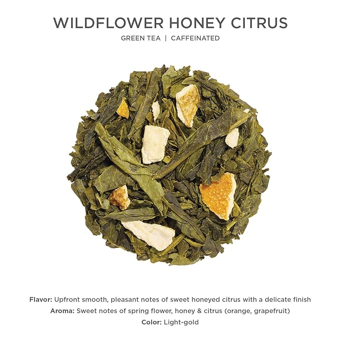 Tea Forte Wildflower Honey Citrus Premium Loose Leaf Caffeinated Green Tea Blend Canister Makes 35-50 Cups