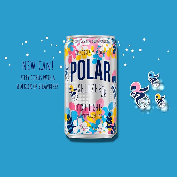 POLAR 100% Natural Seltzer Jr - Pixie Lights - No Sugar Juice or Sweeteners - 36 Pack - By LastFuel.