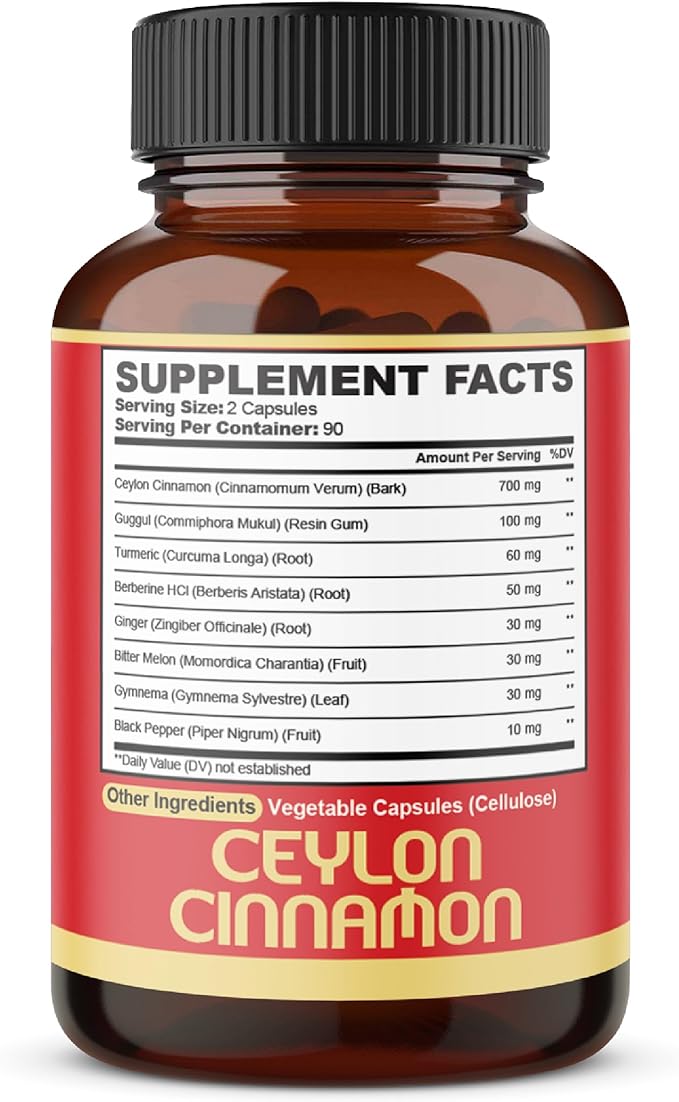 Premium Ceylon Cinnamon with Berberine Supplement - 8in1 Turmeric Ginger Gymnema &amp More - Body Heart &amp Overall Vitality - 180 Capsules