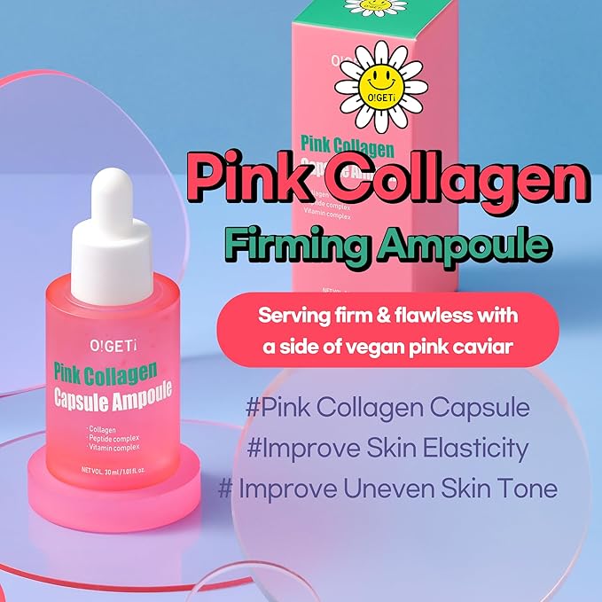 Pink Collagen Ampoule Triple Serum Capsules for Firmness with 300DA Ultra-Low Molecular Collagen Hypoallergenic 1.0 fl.oz