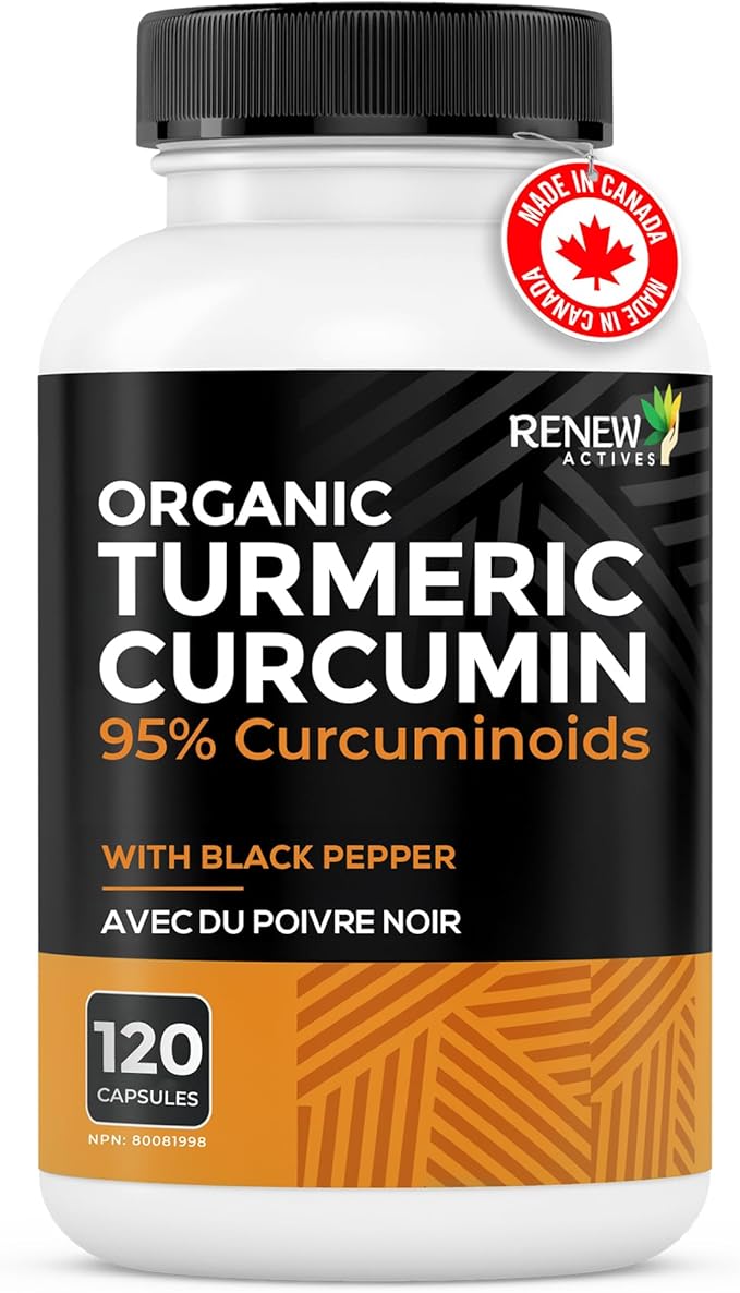 Renew Actives Turmeric Curcumin with Black Pepper – 600MG Turmeric Root 100MG Curcuminoids per 2 Capsules – Supports Digestion Liver Health Joint Relief &amp Mobility – Made in Canada – 120 Capsul
