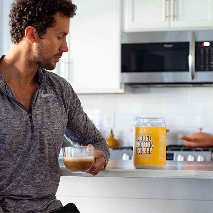 NAKED Vanilla Latte Protein Coffee - Premium Colombian Iced Coffee Protein Shake Drink Delicious Keto Friendly and Gluten Free 17 Servings