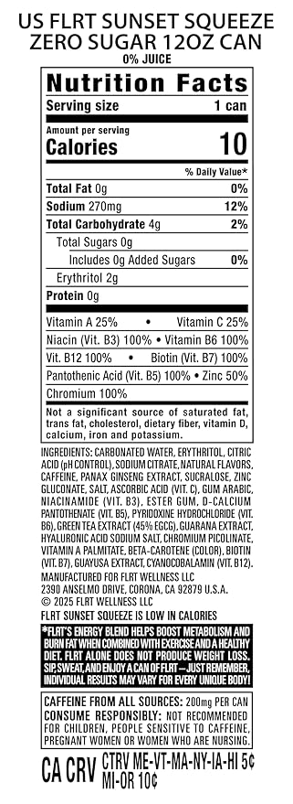 FLRT Energy Sunset Squeeze Clean Energy Energy Drink 12 Fl Oz (Pack of 12)