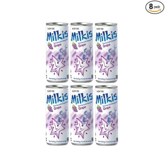 Milkis AYCE 8 Flavors Mixed K-Drink - Original/Strawberry/Melon/Apple/Banana/Peach/Grape/BananaStrawberry (6 Cans Grape)