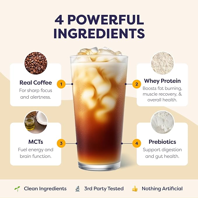 Sugar Cookie Protein Iced Coffee - Premium Whey Protein &amp Instant Iced Coffees - 100% Natural Cold Brew - Zero Artificial Flavors &amp Sweeteners 80 mg Caffeine No Added Sugar 20 Servings
