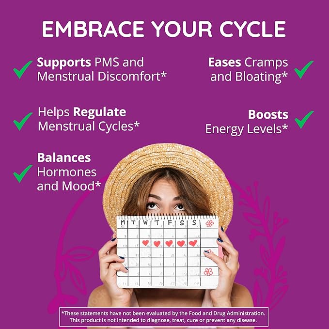 Hormone Balance for Women – PMS Support Supplement Menopause &amp Perimenopause | Bloating Relief Menstrual Cramp Mood PMDD | Chasteberry Supplements Black Cohosh Dong Quai | Vegan Non-GMO 60