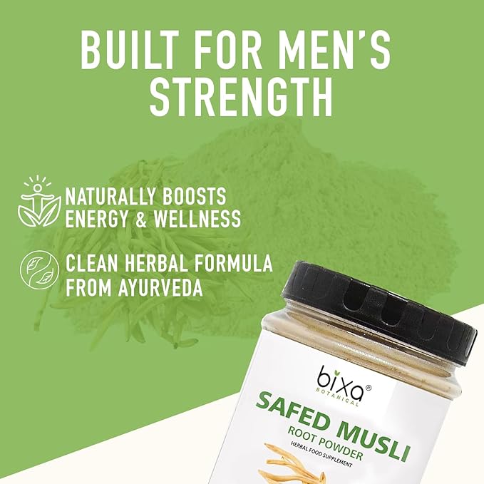 bixa BOTANICAL Safed Musli Root Powder Ayurvedic Natural Herbal Supplement Pure Authentic Premium Quality | Gluten Free Non-GMO Steam Sterlized Vegan (3.5 Ounce (Pack of 1) Safed Musli)