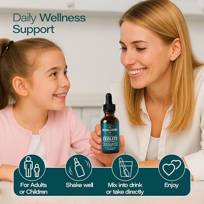 BUCKLEBURY Zeolite Liquid Suspension w/Chlorella - Detox Support Immune System and Digestive Tract Health Support for Kids and Adults (60 Servings)
