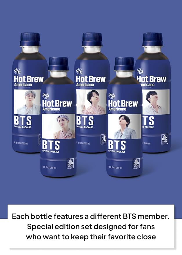 Korean Food HY Hot Brew Coffee Americano Ready-to-Drink Bottled Coffee 11.8 fl oz (350 mL) x 24 Bottles B.T.S Special Package