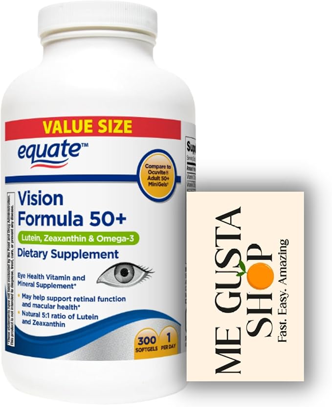 Equate Vision Formula 50+ Softgel Dietary Supplement 300 Count + me Gusta Sticker