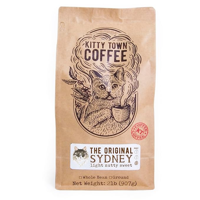 Kitty Town Coffee: The Original Sydney Light Roast Coffee From Brazil 2lb (32oz) Whole Bean