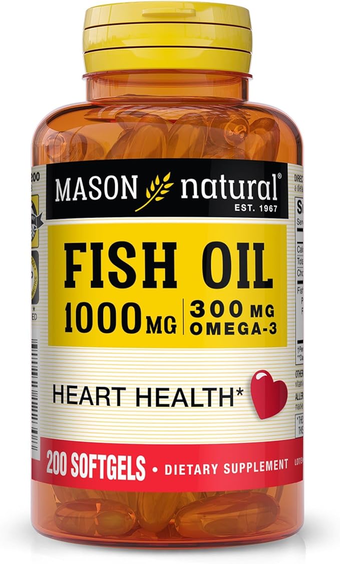 MASON NATURAL Omega3 Fish Oil 200Day Supply 1000mg with EPA and DHA for Joint Support Softgel Pills