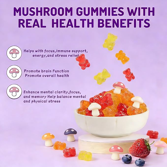 Mushroom Gummies Organic &amp Functional Mushroom Gummies Glow Fare Mushroom Gummies Supplement for ImmuneDefense Immune Boosts Cognitive Performance and Energy 80 Gummies (1PCS)