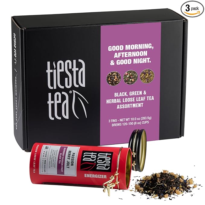 Tiesta Tea - Loose Leaf Tea Tin Gift Box High to Non-Caffeinated Assorted Blends 3 Tins for Hot &amp Iced Brews Variety Pack Passion Berry Jolt Fruity Paradise &amp Lavender Chamomile