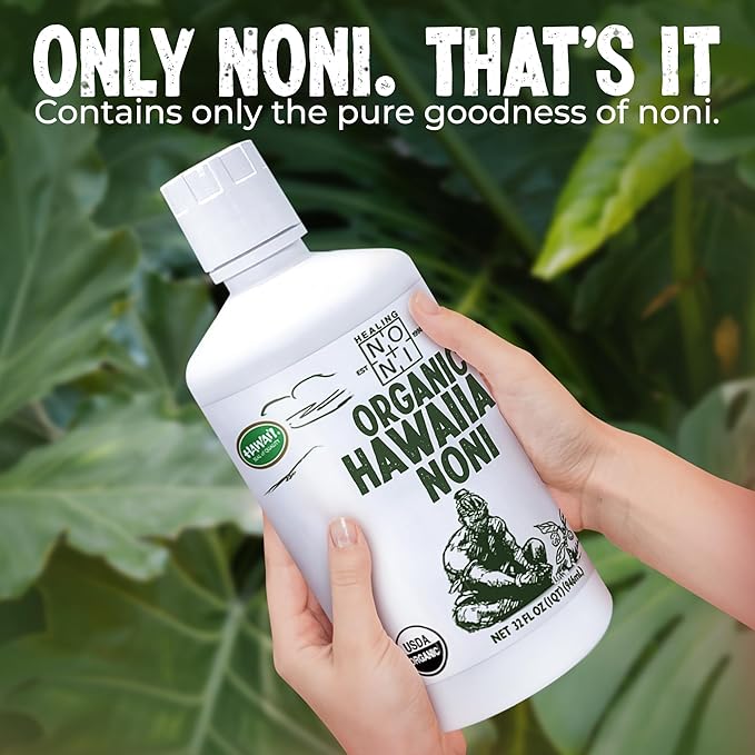 Healing Noni - 1-Pack Plastic Bottle 32oz - 100% Pure Hawaiian Organic Noni Juice - USDA Certified Organic