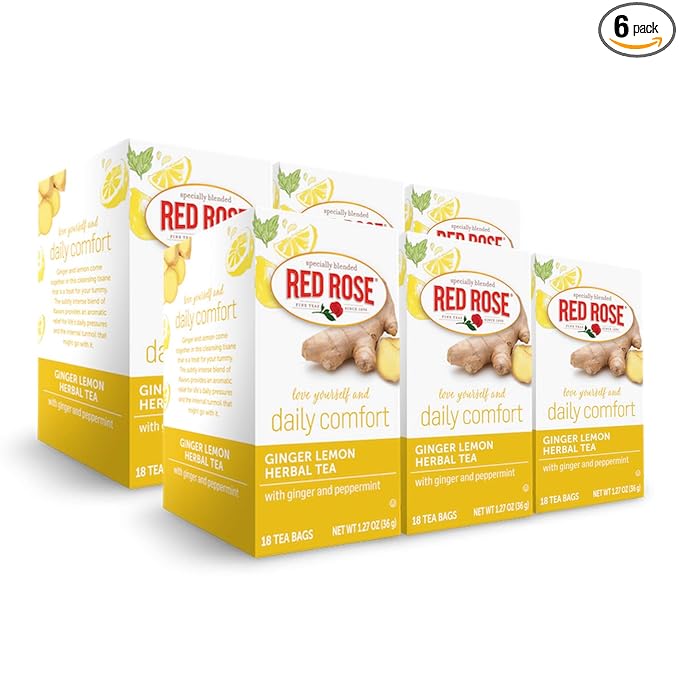 Red Rose Blossoms Ginger Lemon Herbal Tea - 18 Count (Pack of 6)
