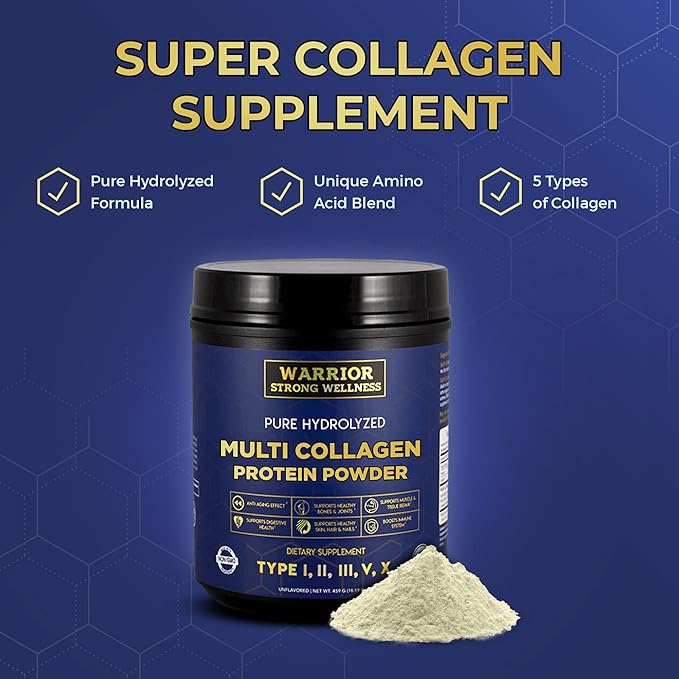 Pure Hydrolyzed Multi Collagen Protein Powder Collagen Powder Boost Energy for Aging Skin Elasticity Hair &amp Nails Growth Support Joint Health (Unflavored)