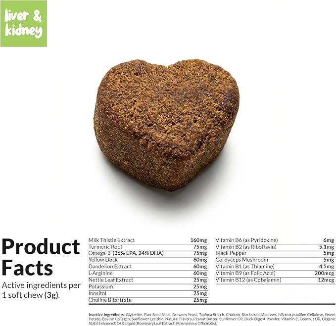 Milk Thistle for Dogs - 90 Soft Chews - Liver and Kidney Support - Hepatic Support with EPA &amp DHA - Detox - Liver Supplement for Dogs with Choline and L-Arginine.